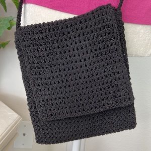 Black Crocheted Bag With Long Strap